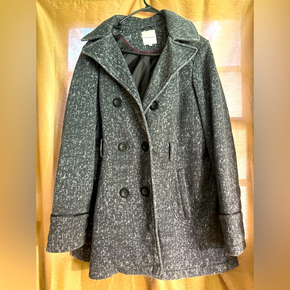 Croft & Barrow Gray Tweed Peacoat XL Hooded Double-Breasted Coat